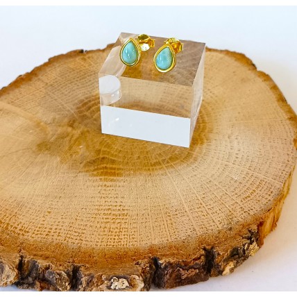 Ασημένια Σκουλαρίκια καρφωτά επίχρυσα - Δάκρυ με ζιργκόν (SE39)